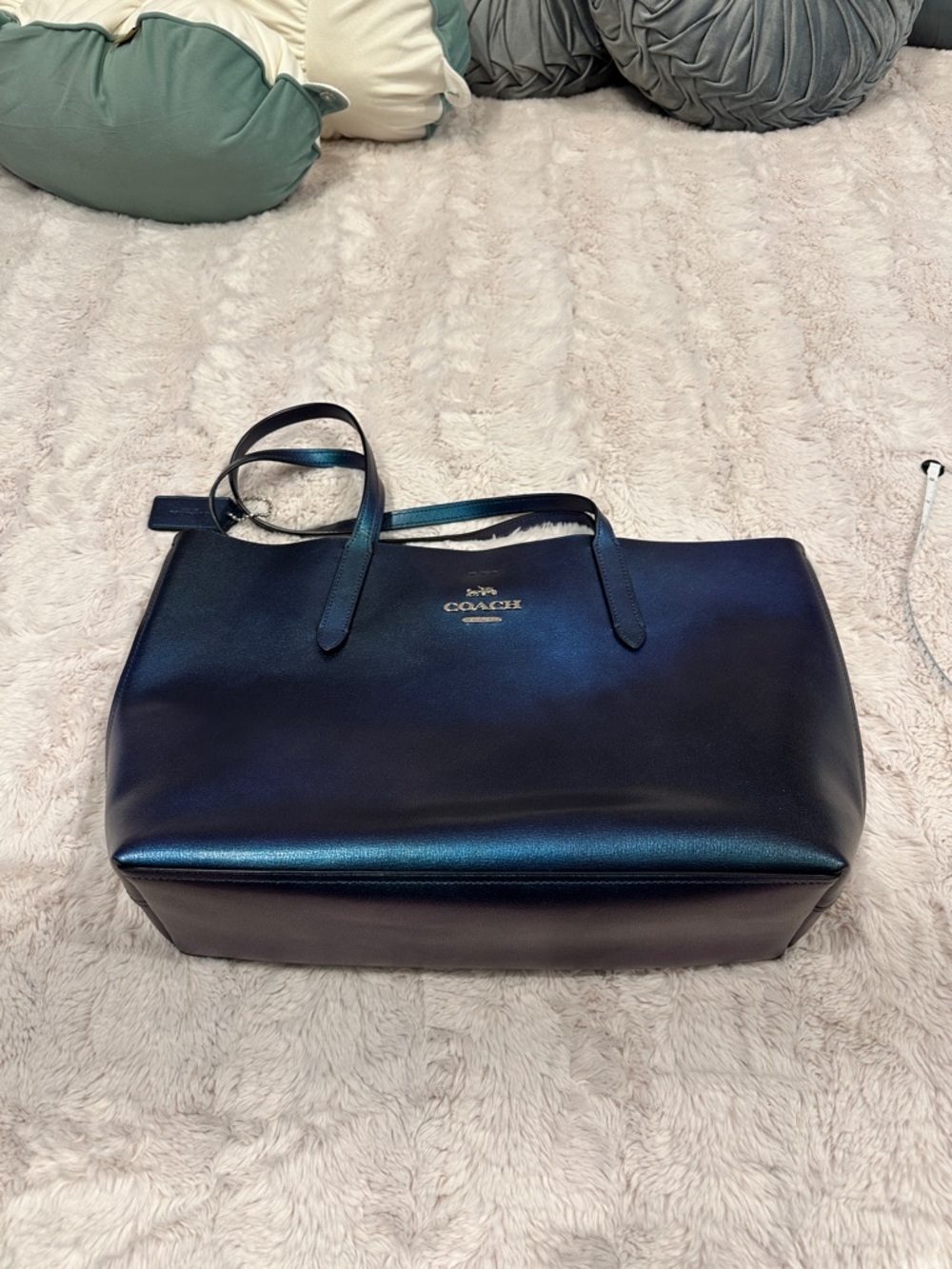 Coach Shimmery Holographic Peacock Blue Tote, Like New